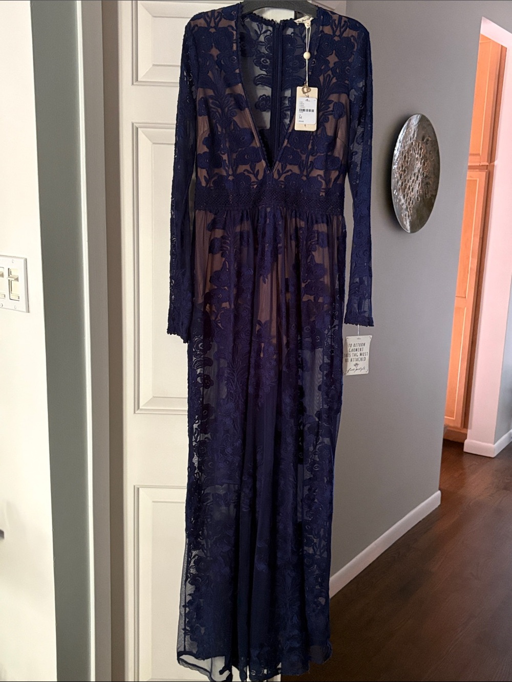 For Love And Lemons Navy Lace Maxi Slip Dress